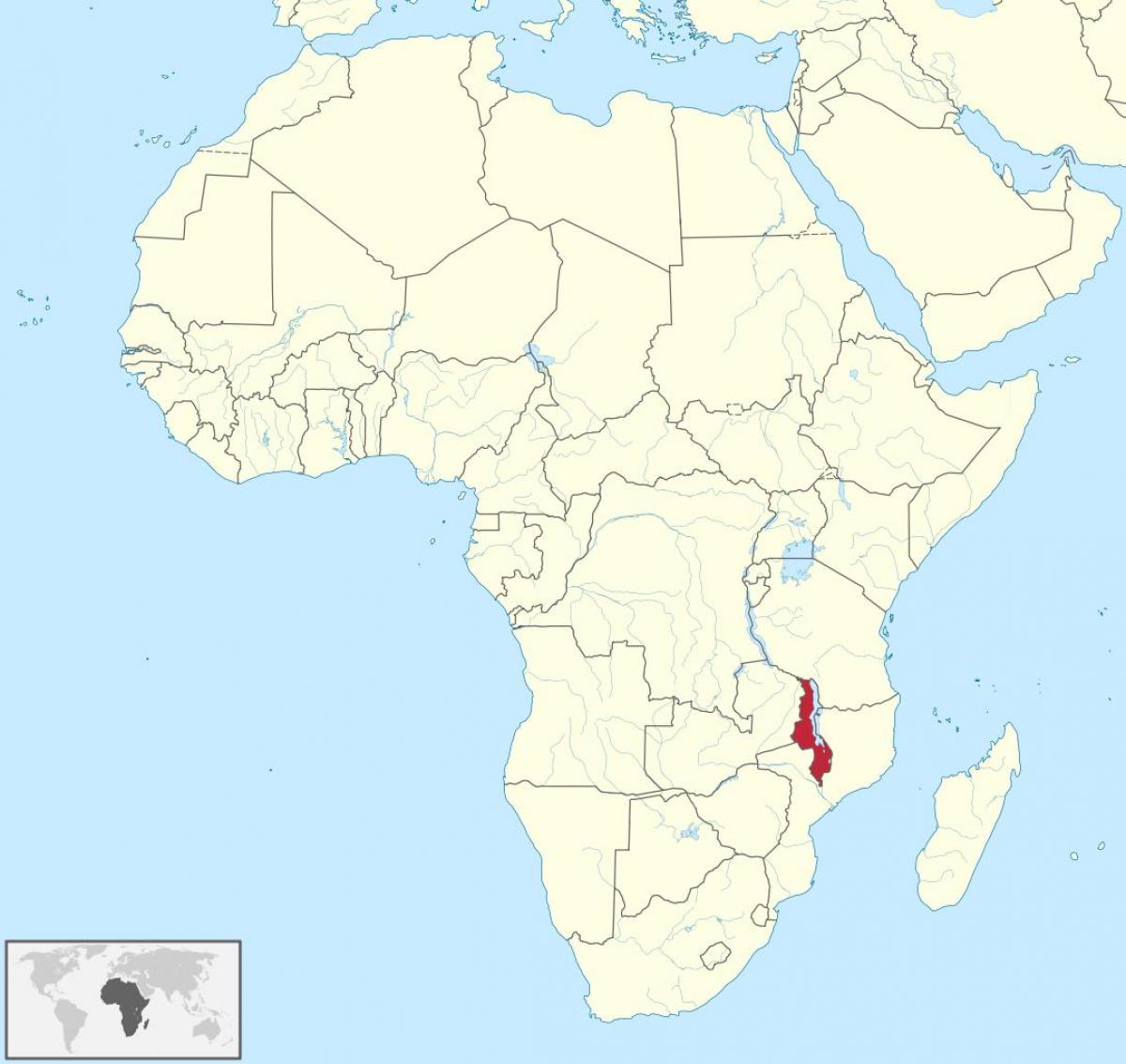 mapa da áfrica mostrando Malawi