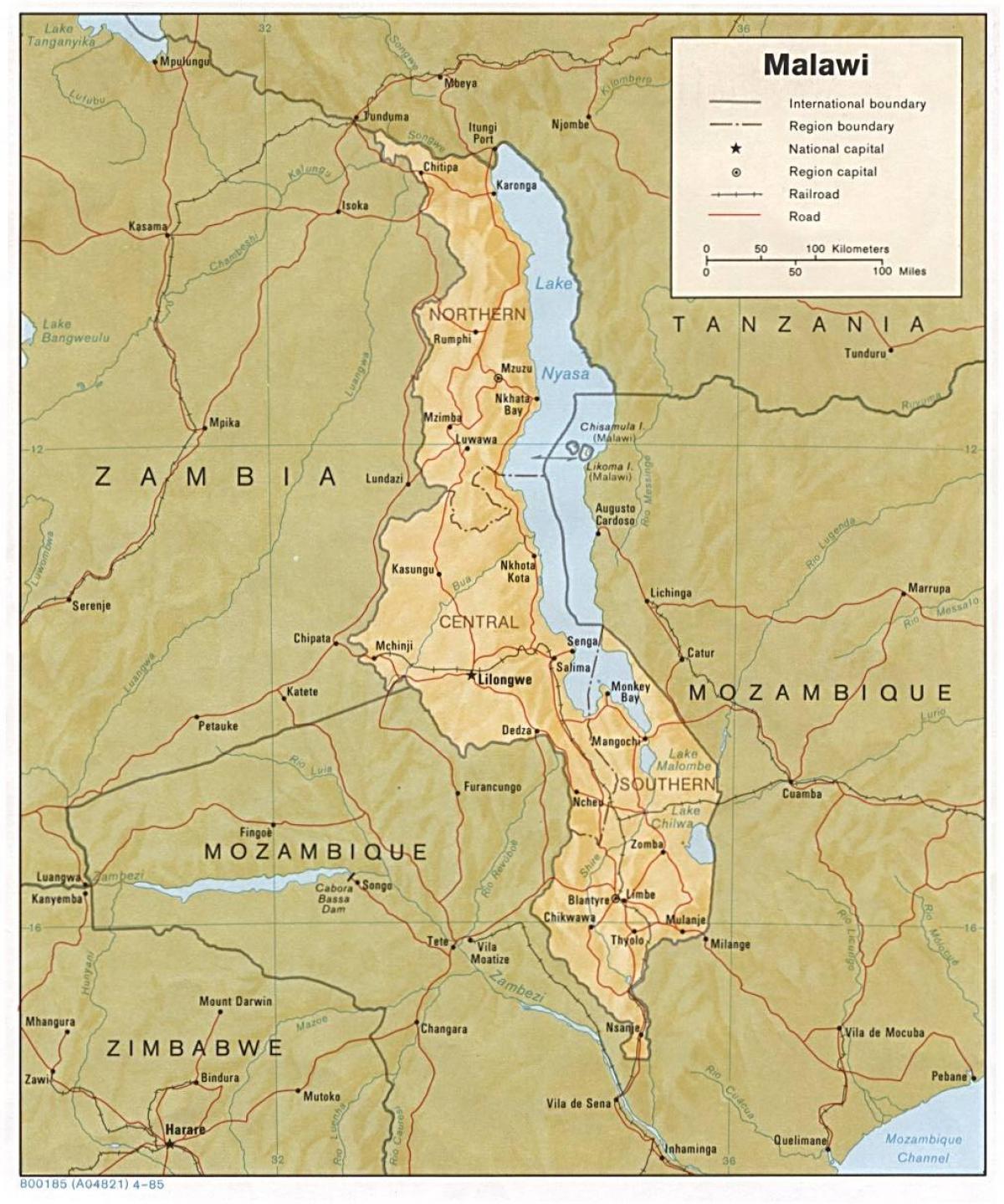o lago Malawi no mapa