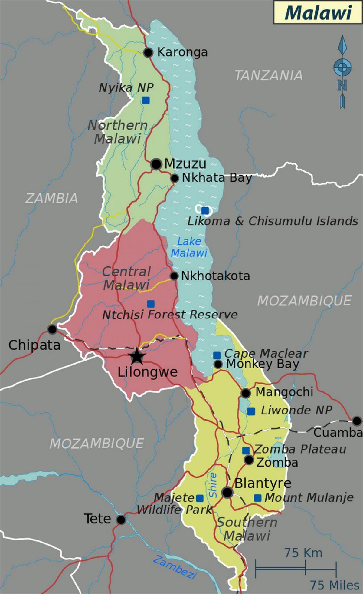 mapa do lago Malawi, áfrica