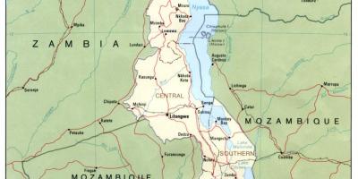Mapa do Malawi, mostrando estradas