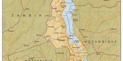O lago Malawi no mapa