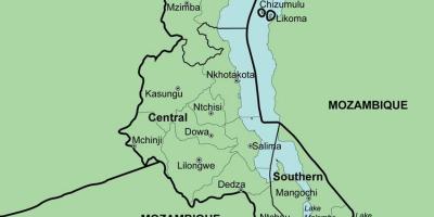 Mapa do Malawi mostrando distritos